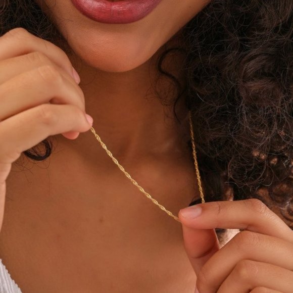 Gold Chain Waterproof Necklace Everyday Necklace Gold Chain Sparkle Chain PRETTY - Picture 3 of 13